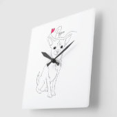 Chihuahua Pet Line Art with Name Vierkante Klok (Hoek)
