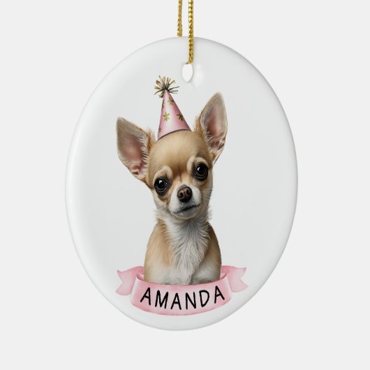 Chihuahua Pink Girly Name Waterverf Keramisch Ornament (Rechts)