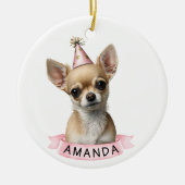 Chihuahua Pink Girly Name Waterverf Keramisch Ornament (Voorkant)