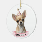 Chihuahua Pink Girly Name Waterverf Keramisch Ornament (Links)