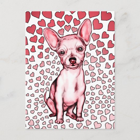 Chihuahua Pink Hearts Valentijnsdag Feestdagenkaart (Voorkant)