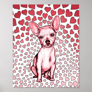 Chihuahua Pink Hearts Valentijnsdag Poster