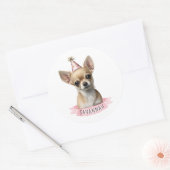 Chihuahua Pink Whimsical Cute afbeelding Ronde Sticker (Envelop)