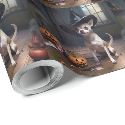 Chihuahua pompoenen Halloween eng Cadeaupapier (Rol Hoek)