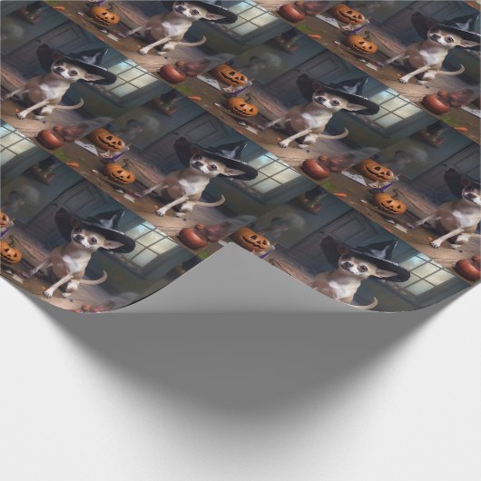 Chihuahua pompoenen Halloween eng Cadeaupapier (Hoek)