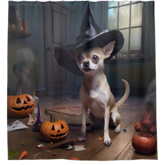 Chihuahua pompoenen Halloween eng Douchegordijn (Voorkant)