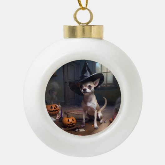 Chihuahua pompoenen Halloween eng Keramische Bal Ornament (Voorkant)