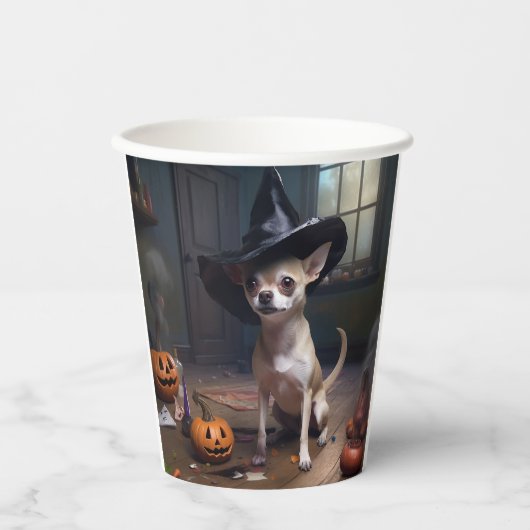 Chihuahua pompoenen Halloween eng Papieren Bekers (Voorkant)