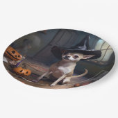 Chihuahua pompoenen Halloween eng Papieren Bordje (Gekanteld)