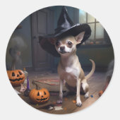 Chihuahua pompoenen Halloween eng Ronde Sticker (Voorkant)