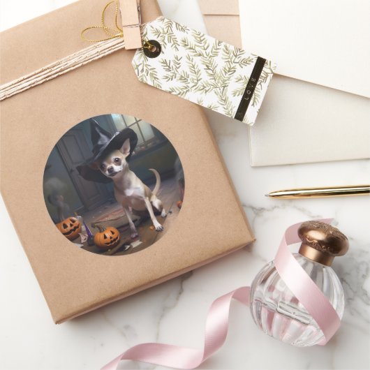 Chihuahua pompoenen Halloween eng Ronde Sticker (Geschenken)