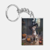 Chihuahua pompoenen Halloween eng Sleutelhanger (Voorkant Links)
