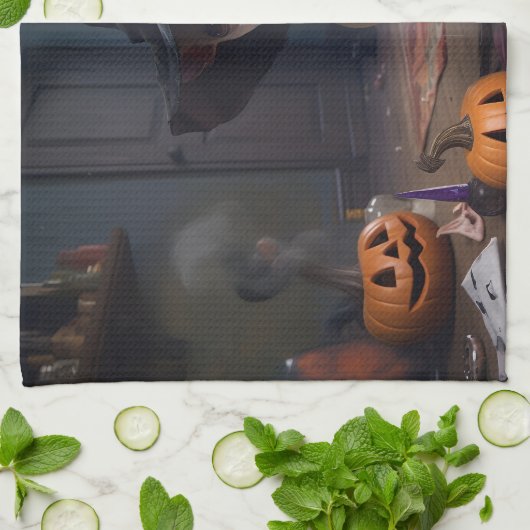 Chihuahua pompoenen Halloween eng Theedoek (Gevouwen)