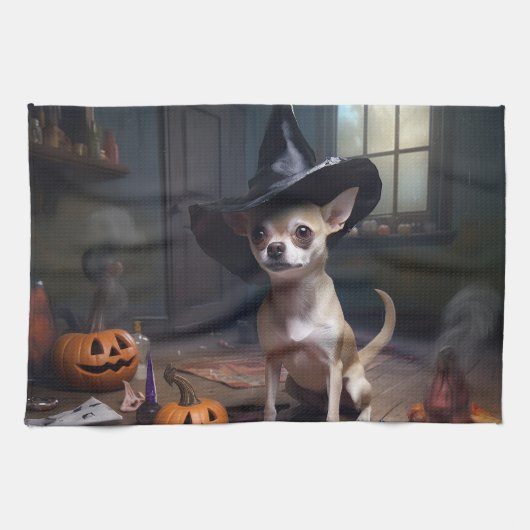 Chihuahua pompoenen Halloween eng Theedoek (Horizontaal)