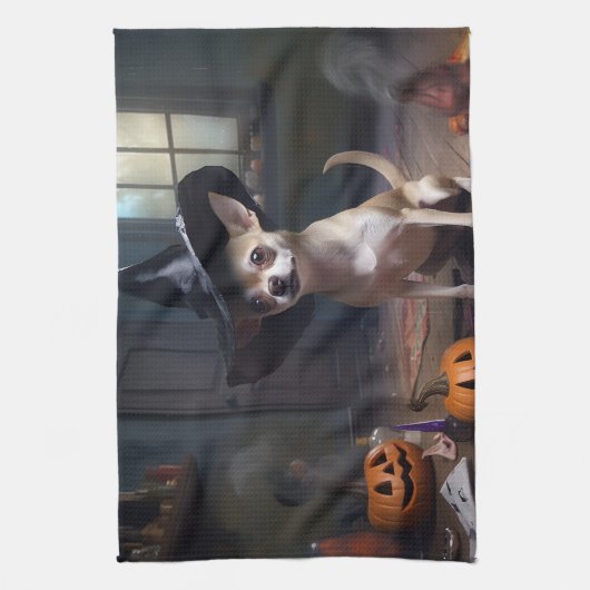 Chihuahua pompoenen Halloween eng Theedoek (Verticaal)
