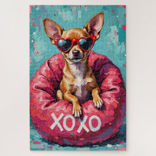 Chihuahua Pop Art Hartzonnebril Valentijn Legpuzzel