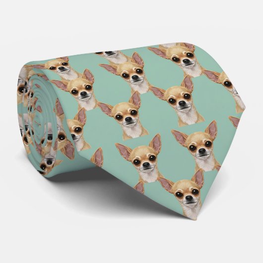 Chihuahua Portrait Necktie – Mint Dog Lover Gift Stropdas (Opgerold)