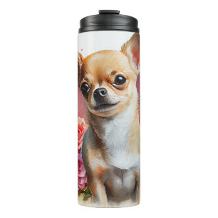 Chihuahua Portret met hart achtergrond Thermosbeker