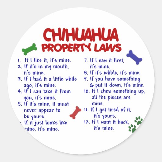 CHIHUAHUA Property Laws 2 Ronde Sticker (Voorkant)