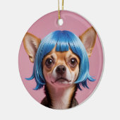 Chihuahua pruik keramisch ornament (Links)
