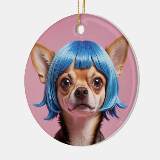 Chihuahua pruik keramisch ornament (Links)