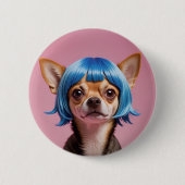 Chihuahua pruik ronde button 5,7 cm (Voorkant)