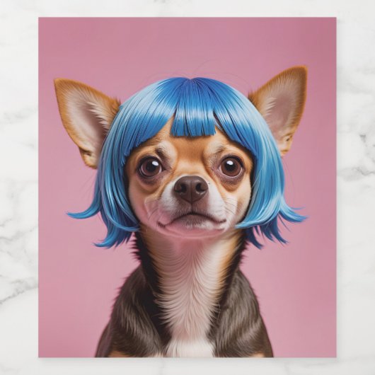 Chihuahua pruik wijn etiket (Enkel label)