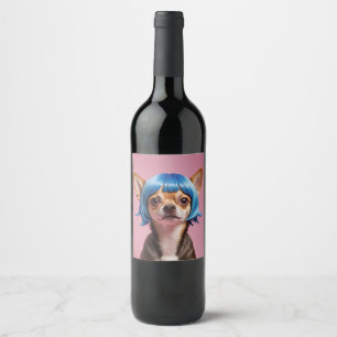 Chihuahua pruik wijn etiket