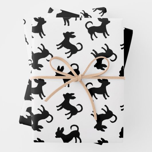 Chihuahua Puppies Classic Black en White Pattern Inpakpapier Vel (In situ)