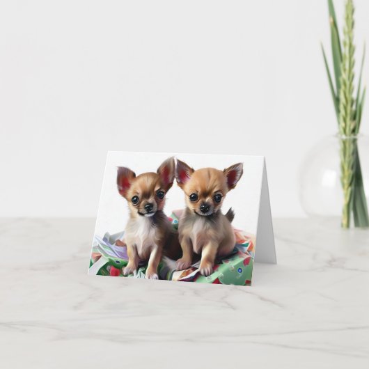 Chihuahua Puppies Kerstmis Kaart (Voorkant)