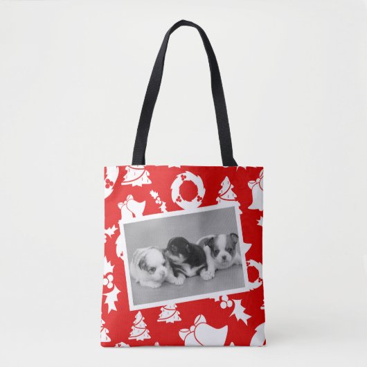 Chihuahua Puppies Vrolijke kerstboom krans Tote Bag (Voorkant)