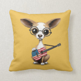 Chihuahua Puppy Dog die Amerikaanse vlag speelt Kussen
