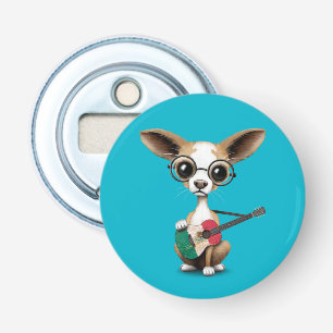 Chihuahua Puppy Dog die Mexicaanse vlaggen speelt Button Flesopener