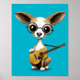 Chihuahua Puppy Dog die oude akoestische gitaar sp Poster