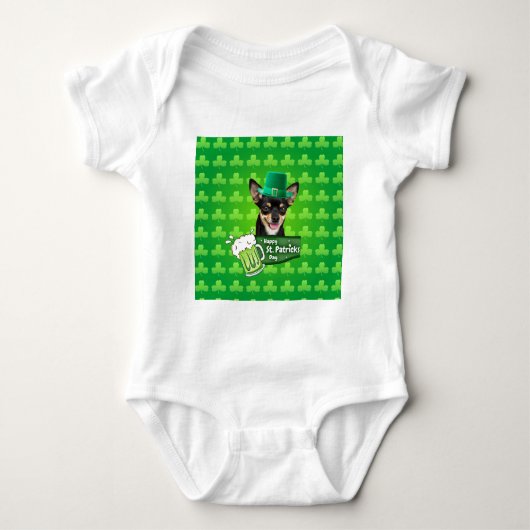Chihuahua Puppy Dog St. Patrick's Day Groene Klave Romper (Voorkant)