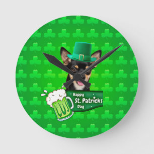 Chihuahua Puppy Dog St. Patrick's Day Groene Klave Ronde Klok