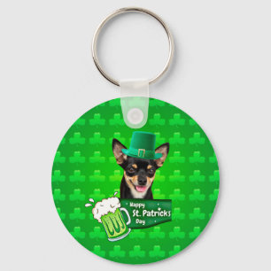 Chihuahua Puppy Dog St. Patrick's Day Groene Klave Sleutelhanger