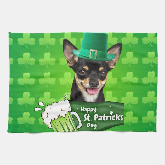 Chihuahua Puppy Dog St. Patrick's Day Groene Klave Theedoek (Horizontaal)