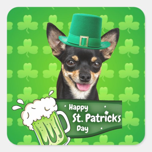 Chihuahua Puppy Dog St. Patrick's Day Groene Klave Vierkante Sticker (Voorkant)