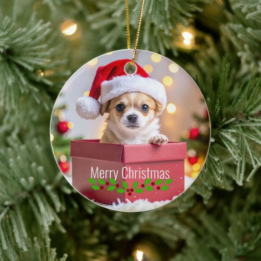 Chihuahua Puppy Dog's Christmas Keramisch Ornament (Boom)