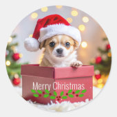 Chihuahua Puppy Dog's Christmas Ronde Sticker (Voorkant)