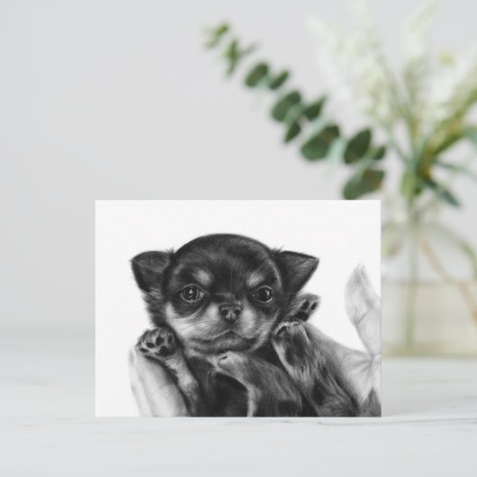 Chihuahua Puppy Hand geschilderd kunstwerk Briefkaart (Staand voorkant)