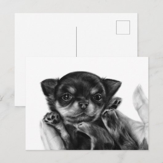 Chihuahua Puppy Hand geschilderd kunstwerk Briefkaart (Voorkant / Achterkant)