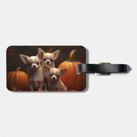 Chihuahua Puppy Herfst Delight Pompoen Bagagelabel (Achterkant horizontaal)