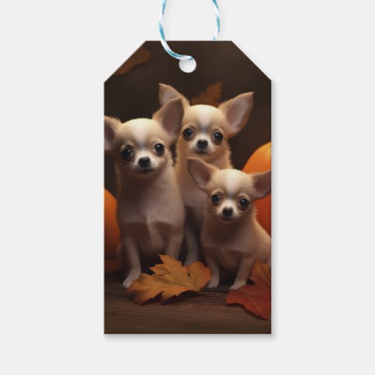 Chihuahua Puppy Herfst Delight Pompoen Cadeaulabel (Voorkant)
