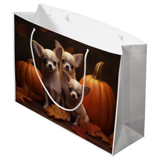 Chihuahua Puppy Herfst Delight Pompoen Groot Cadeauzakje (Achterkant Gekanteld)