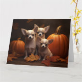 Chihuahua Puppy Herfst Delight Pompoen Kaart (Gele Bloem)