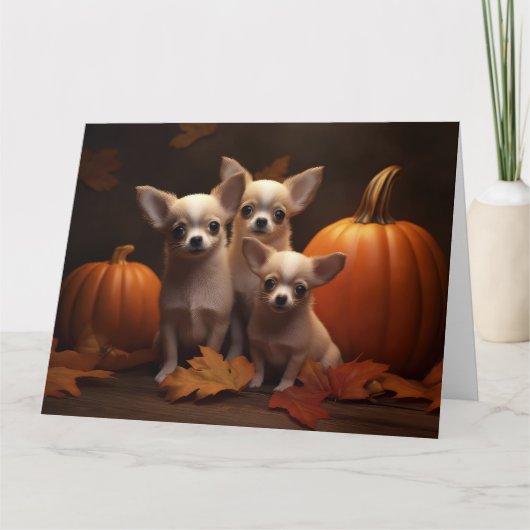 Chihuahua Puppy Herfst Delight Pompoen Kaart (Voorkant)