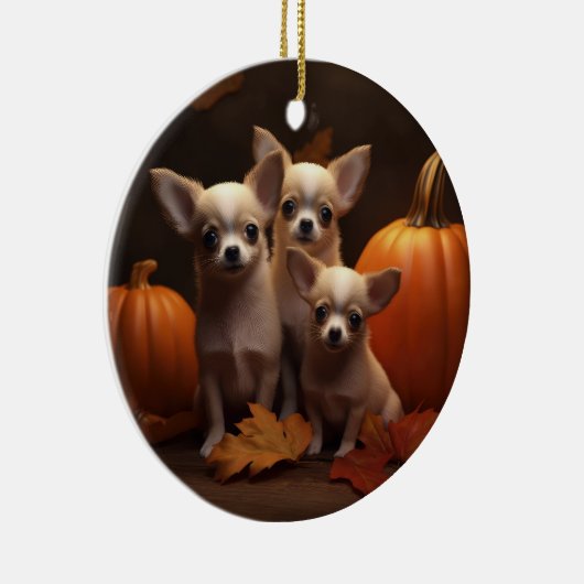 Chihuahua Puppy Herfst Delight Pompoen Keramisch Ornament (Rechts)