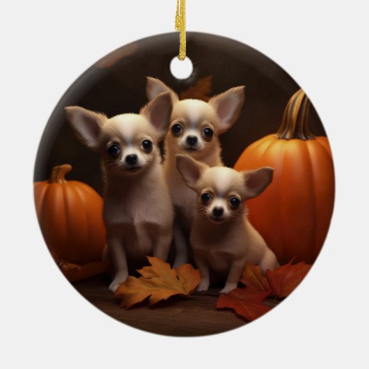 Chihuahua Puppy Herfst Delight Pompoen Keramisch Ornament (Achterkant)